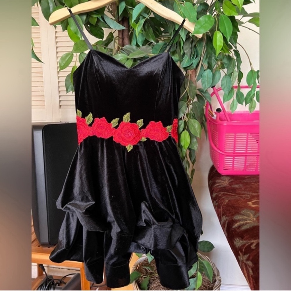 B Darlin Black Dress with Red Floral Accent